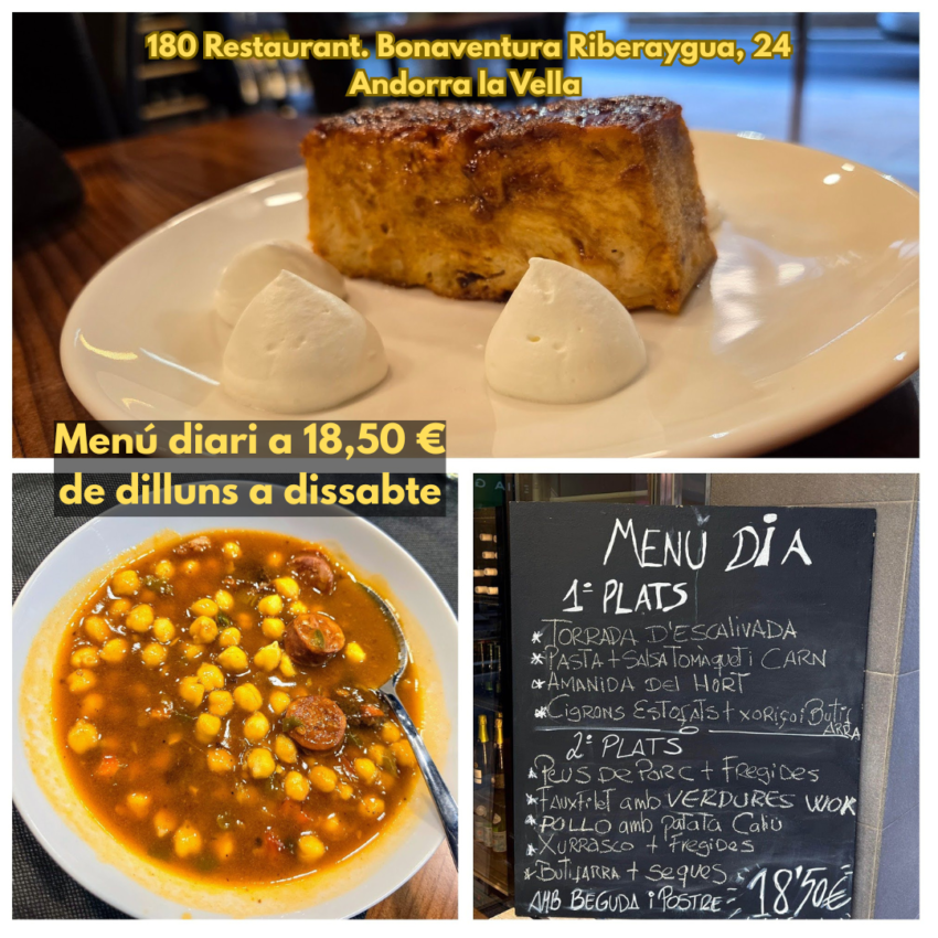 Menú complet per només 18,50 € 🥘✨ Cigrons estofats amb botifarra i xoriço al 180 Restaurant ✨🥘 Aquest gener del 2026 comencem forts: al menú del dia del 180 Restaurant hi trobaràs uns cigrons estofats que fan festa a taula. Cuinats a foc lent, amb botifarra i xoriço que hi donen profunditat i aroma… un plat d’hivern que reconforta des de la primera cullerada. Cuina casolana, sabor autèntic i producte ben tractat — així entenem el menú del dia. 🍽️ Menú complet per només 18,50 €   📍 180 Restaurant · Andorra la Vella (Bonaventura Riberaygua, 24. 📲 Vine a gaudir d’un dinar calent, generós i ple de gust. Bon profit! #180Restaurant #MenúDelDia #CigronsEstofats #CuinaCasolana #AndorraLaVella #Gener2026