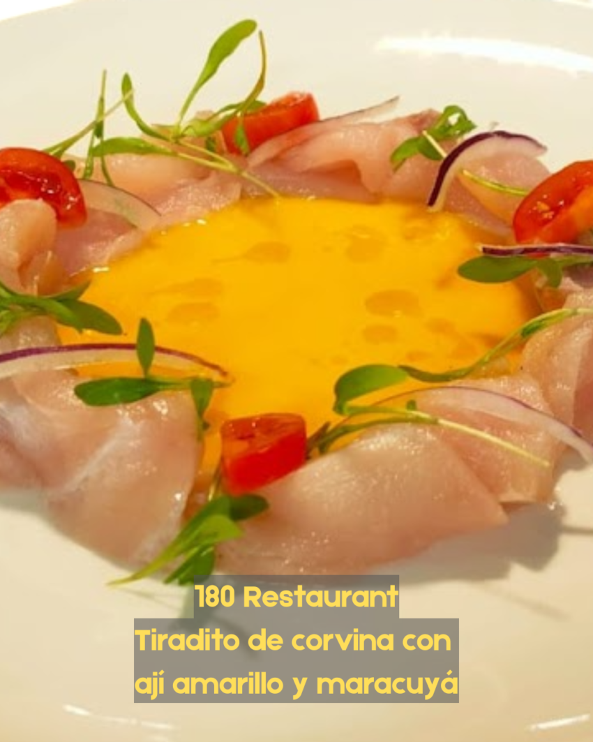 En el Restaurante 180, seguimos apostando por una cocina creativa, fresca y llena de sabor. Hoy os presentamos una de las últimas creaciones de nuestro chef: un tiradito de corvina elaborado con ají amarillo y un toque de maracuyá, que aporta acidez, frescura y un equilibrio perfecto en cada bocado.
